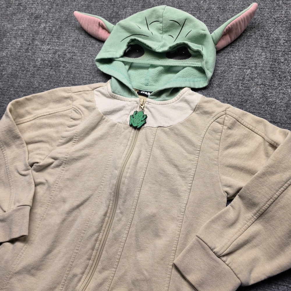 Star Wars Grogu Baby Yoda Costume Hoodie Kids Small Zip Up 3D Ears Frog Pull